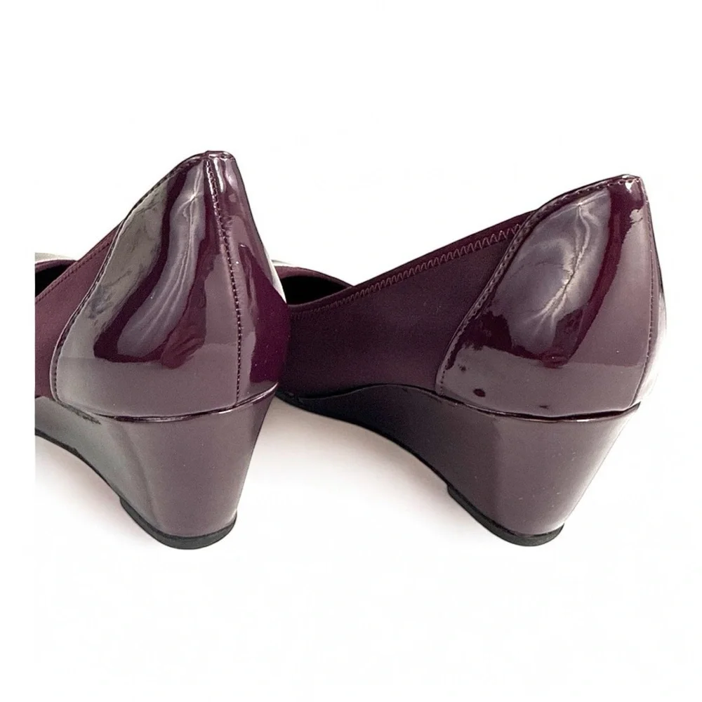 LifeStride Juliana Stretch Wedge Heels Deep Red Burgundy Patent - Size 10W